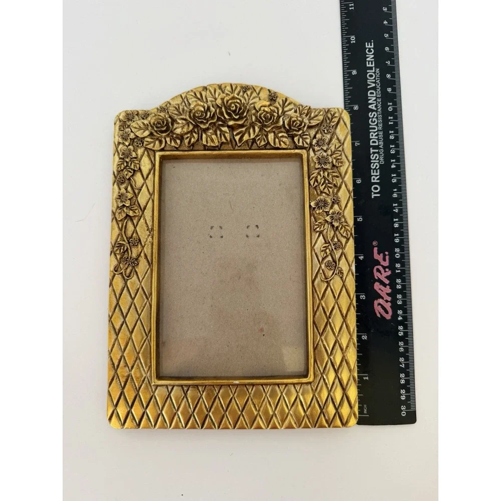 Mini Gold Romantic Picture Frame Hollywood Regency Ribbons Roses